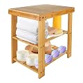 ASelected 16 Inch Bamboo Shower Stool Wood Shower Bench 3-Tier Waterproof Wooden Bamboo Foot Stool Seat Stool with Storage Shelf, Small Bench for Bathroom Living Room