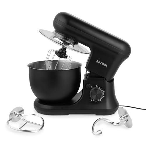 Salter Kitchen Scale & Stand Mixer Set – Disc Digital Baking Scale with 5kg Capacity, Stainless Steel Platform, Tare Function, Kuro Stand Mixer with 6 Speed Settings, Removable Splash Guard, 1200W