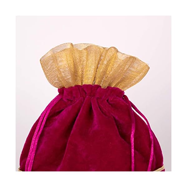 Meher Collection Women's Velvet Traditional Potli Bags for Return Gifts Wedding Gift for mom Potli Purse Gift Bags Fancy Potli bag (Pink) - Image 4