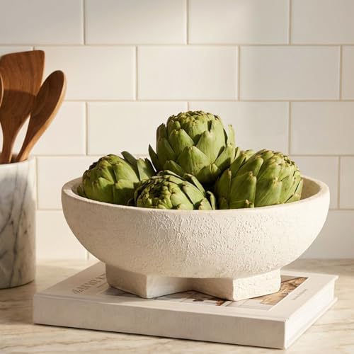 FESTGLOX Large Decorative Bowl Beige White Fruit Bowl for Kitchen Counter