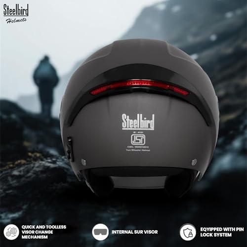 Image of Steelbird SBH-64 Brutal Plus Reflector ISI Certified Open Face Helmet for Men and Women with Extra Smoke Visor