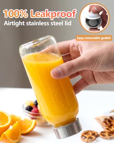 Image of Zukro 12 oz Glass Juice Bottles with Lids, Airtight & Leak proof, Reusable Clear Small Glass Bottle With Stainless Steel Cap for Juicing, Water, Smoothie & Milk, Dishwasher Safe & BPA Free, 8 Pack