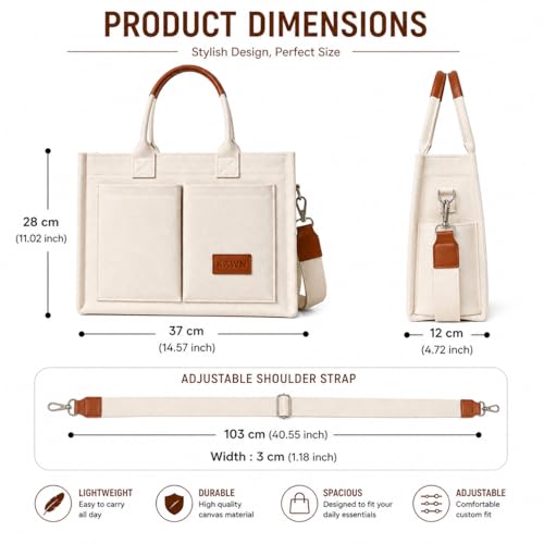 Image of Kawn Large Canvas Tote Bag for Women hobo Shoulder Bag with Zipper Multi-Pocket Satchel bag Crossbody Bag with Detachable Strap Everything Everyday Handbags for Office, College and Travel