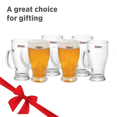 Image of Treo By Milton Embassy Beer Mug I Glasses for Beer, Juice, Mocktail | Scratch Resistant & Easy to Clean | Dishwasher Safe Mug | Transparent | Set of 6, 280 ml Each