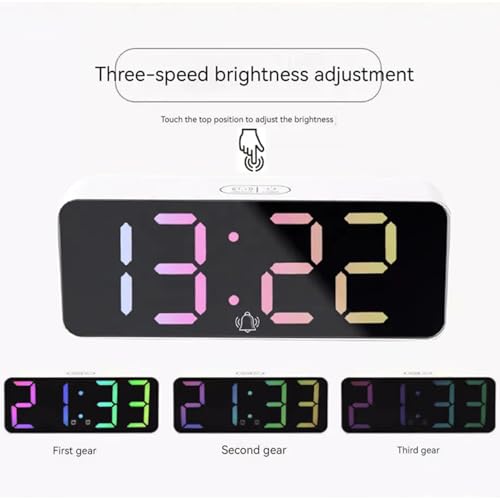 Image of Digital RGB LED Alarm Clock Large Display USB Rechargeable Temperature Snooze Timing Dimmer Function Innovative Multi Colorful Numeric Numbers Table Top Alarm Clock (1-pcs)