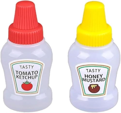 Galepromot 2Pcs Mini Ketchup Bottles, with Sturdy Screw Cap,25ml Condiment Squeeze Bottle,Plastic Portable Containers Bottle,Ketchup Sub-Bottling,Lunch Box Dressing Dispensers for Condiment