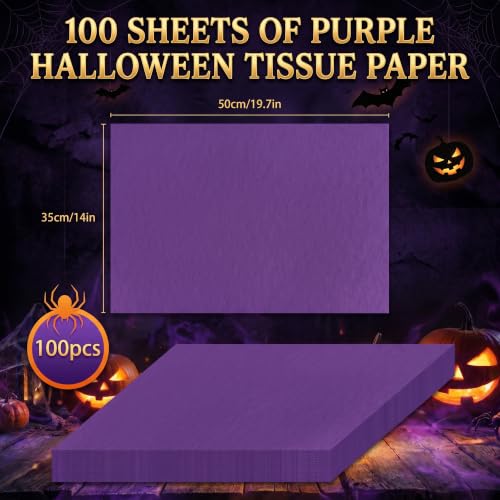 Image of Purple Tissue Paper - 100 Sheets Gift Wrapping Paper for Halloween Decor | Halloween Decorations for Gift Bags Boxes - Gift Wrapping Tissue Paper Bulk for DIY Crafts Wedding | Halloween Party Supplies