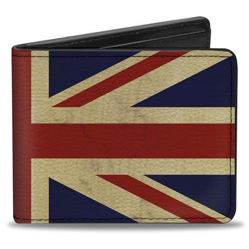 Buckle-Down Men's Wallet, Bifold, Vintage United Kingdom Flags, Vegan Leather, 4.0