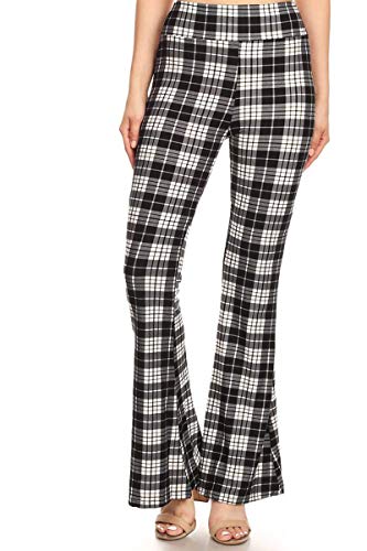 Leggings Depot Pza-S576-L Muted Plaid Print Palazzo Pants, Large #TOP1