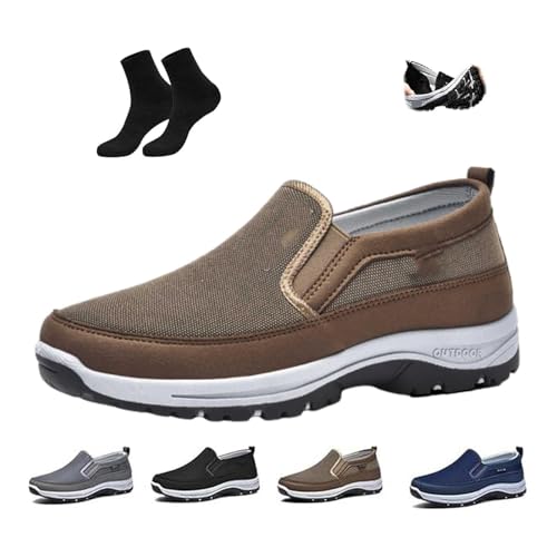 Orthowalkway Mens Shoes,Auguscare Shoes Men,Men's Arch Support Slip-on Canvas Loafers,Outdoor Casual Non Slip Orthopedic Sneakers Flats Boat Shoe for Elderly