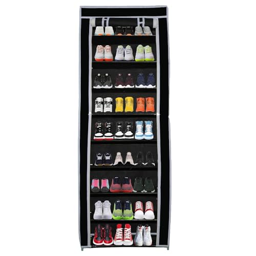 Image of OBBO 9-Layer Collapsible Shoe Rack | Space-Saving, Portable & Foldable Shoe Organizer with Durable Metal Frame | Compact Storage Shelf for Shoes, Slippers & Boots | Black