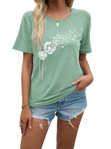 Image of Womens Dandelion T Shirts Sunflower Graphic Short Sleeve Casual Tops