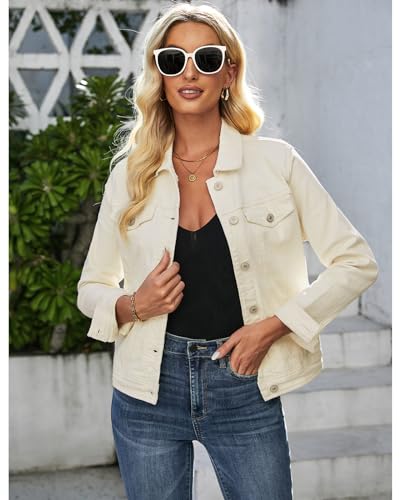 luvamia Women's Basic Button Down Stretch Fitted Long Sleeves Denim Jean Jacket