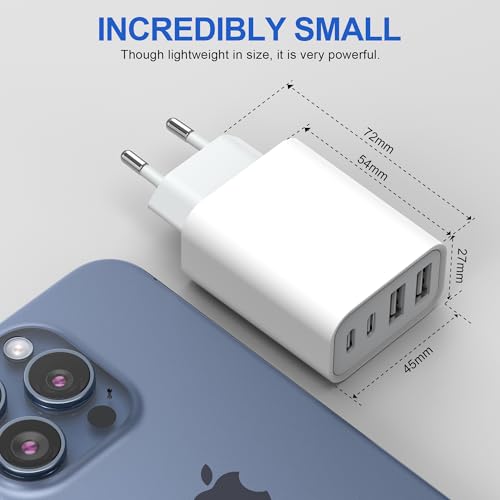 Cargador-USB-C-4-Puertos-Enchufe-USB-C-45W-para-iPhone-16-15-14-13-12-11-Pro-Max-SE-2020-XS-XR-X-8-Plus-ipad-Samsung-Cargador-Multiple-USBC-Carga-Rapida-Romalux-Cargador-Movil-Carga-Rapida-Tipo-C