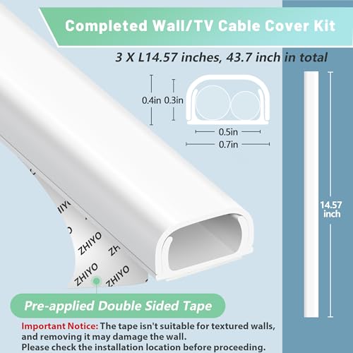 Image of ZhiYo 43 inch Cord Covers for Wires on Wall, Brown Cord Hider, 0.7 inch W x 0.4 inch H