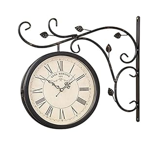 Zwarte Waterdichte Station Klok Vintage voor Tuin Gang Veranda Treinstation, Station Klok Dubbelzijdige Opknoping Klok…