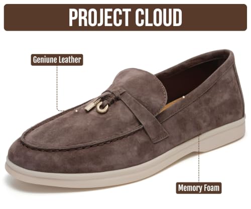 Image of Project Cloud 100% Genuine Leather Slip-on Casual Loafers for Women | Memory Foam Insole Lightweight Womens Loafers - Non-Slip Moccasins Comfortable Casual Footwear - Comfortable Loafers Women