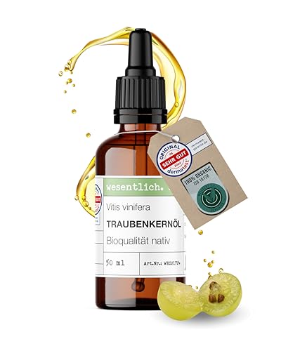 wesentlich. Traubenkernöl Bio 50ml mit Pipette | Kaltgepresst & Hautstraffend | Leichtes Öl für Gesichtspflege & Massage | 100% Natürlich