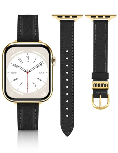 Image of JR.DM Slim Leather Bands Compatible with Apple Watch Band 38mm 40mm 41mm 42mm 44mm 45mm 46mm 49mm, Genuine Leather Band with Charms, Feminine Design for Iwatch Ultra SE Series 11 10 9 8 7 6 5 4 3 2 1