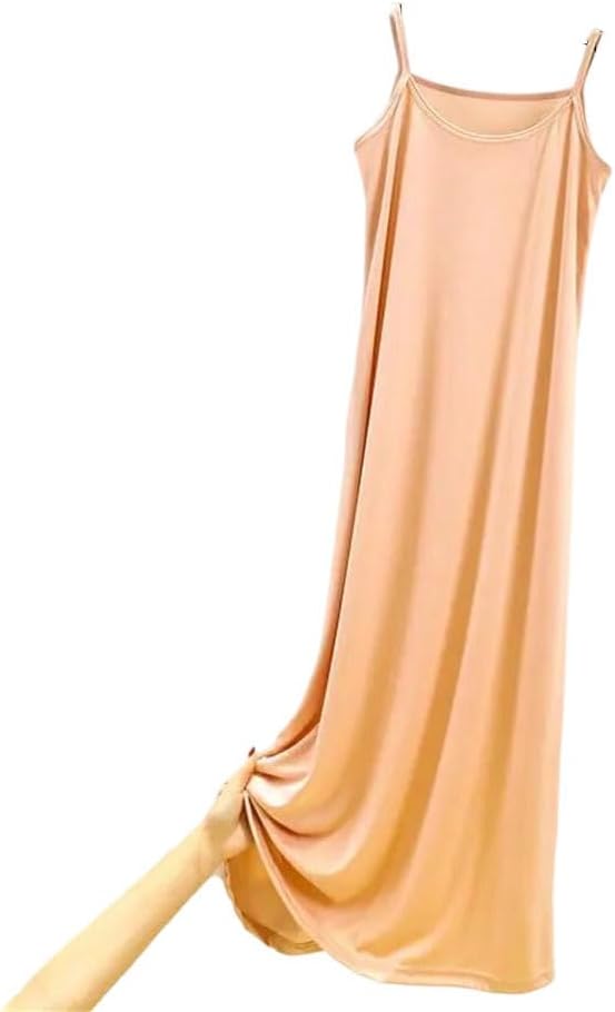 Women Tank Dress Inner Long Loose-Fit Opaque Solid Base Layer Vest Soft Loose Dress Comfy Loungewear Dress