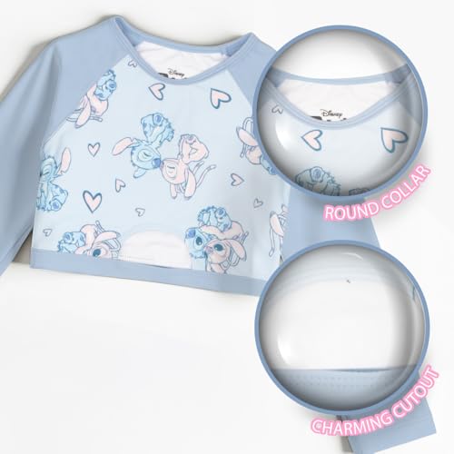 Image of Disney Lilo & Stitch Girls 2-Piece Swimsuit Set, Long-Sleeved Rash Guard and Bikini Bottoms, Quick-Drying Swimwear for Kids