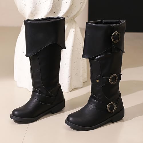 Fall Boots for Women 2025 Knee High Pull On Wide Calf Riding Buckles Chunky Block Heel Motocycle Biker Pirate Boots2