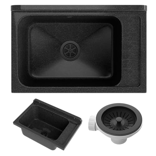 GRANITAN Lavandino da Esterno per Garage Lavanderia e Officina - Lavatoio per Installazione Interna ed Esterna - Lavello da Lavoro Universale - 58x38x26,7 cm - Nero