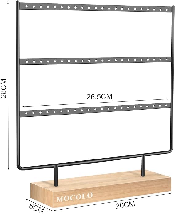 Image of Wooden Earring Stand Black Metal Chrome Finished Wooden Jewellery Display Stand