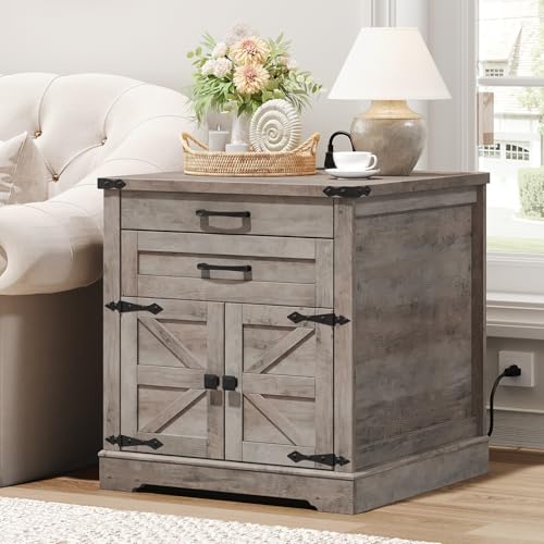 RALGEND 24'' Farmhouse End Table with Charging Station for Living Room - image 1