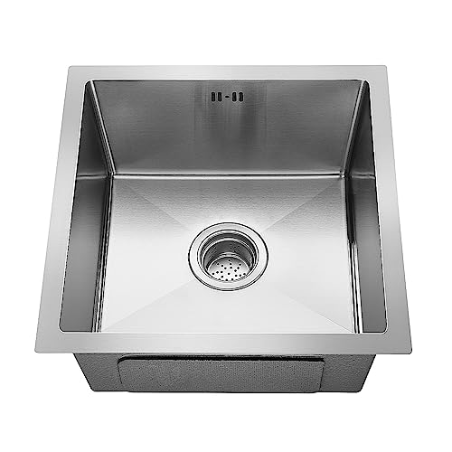 Youyijia Kitchen Sink 43Cm x 43Cm Stainless Steel Square Inset Single Bowl Undermount Drop in Topmount Outdoor Campervan With Drainer Fittings Silver