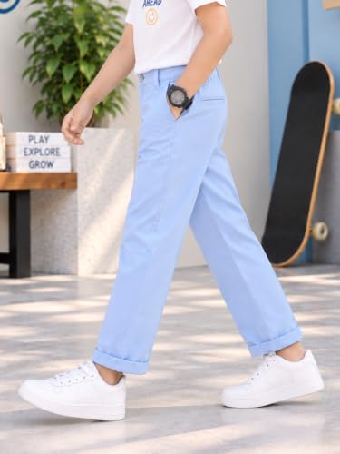 Image of KiddoPanti Boys 100% Cotton Twill Chinos Pant | Comfortable Regular Fit | 2 Side Pocket, 2 Back Pocket | Ankle Length | Back Elasticated Waistband with Button Zip Open Fly