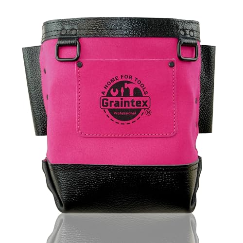 Graintex Nut & Bolt Bag, Pink Color Premium Quality Suede Leather Tool Bag, Tool Belt for Ironworker Tools, Bull Pin Loops, Ideal for Heavy-Duty Use, Bolt Bags for Construction Professionals - SB8058