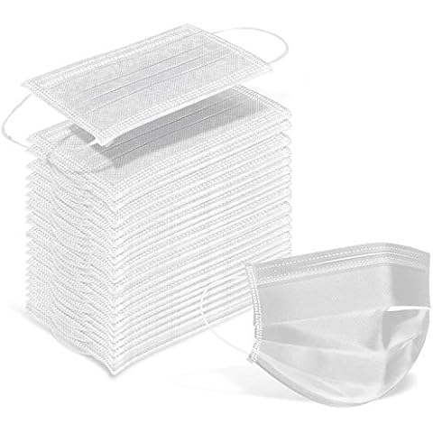 Wecolor 100 Pcs Disposable 3 Ply Earloop Face Masks, Suitable for Home, School, Office and Outdoors (White) Cover