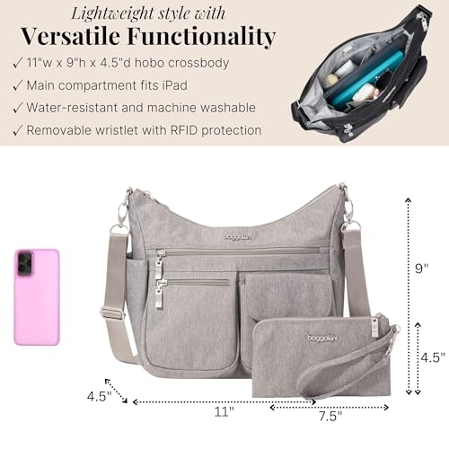 Image of Baggallini Modern Everywhere Crossbody Bag for Women 11x9x4.5 Rfid Hobo Bag