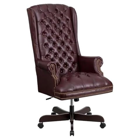 Scranton & Co Traditional Leather Executive Office Chair in Burgundy Red Cover