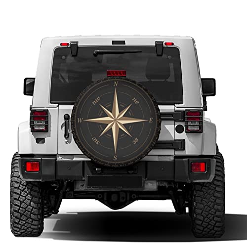 Image of Compass Rose Black Spare Tire Cover Dust-Proof Wheel Tire Cover Fit Trailer, RV, SUV and Many Vehicle 15 Inch
