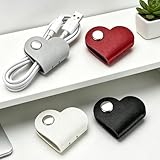 Cable Organizer Portable 4 Pack- Heart Cord Organize, Heart Form PU Leather Wire Wrap for Headphones Charging Cables (Deep red/Gray/Black/Light beige)