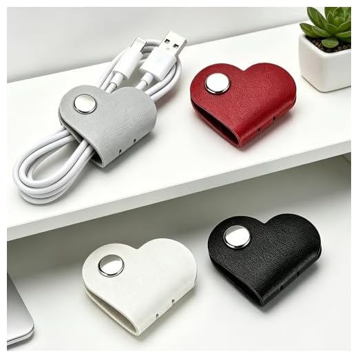 Cable Organizer Portable 4 Pack- Heart Cord Organize, Heart Form PU Leather Wire Wrap for Headphones Charging Cables (Deep red/Gray/Black/Light beige)