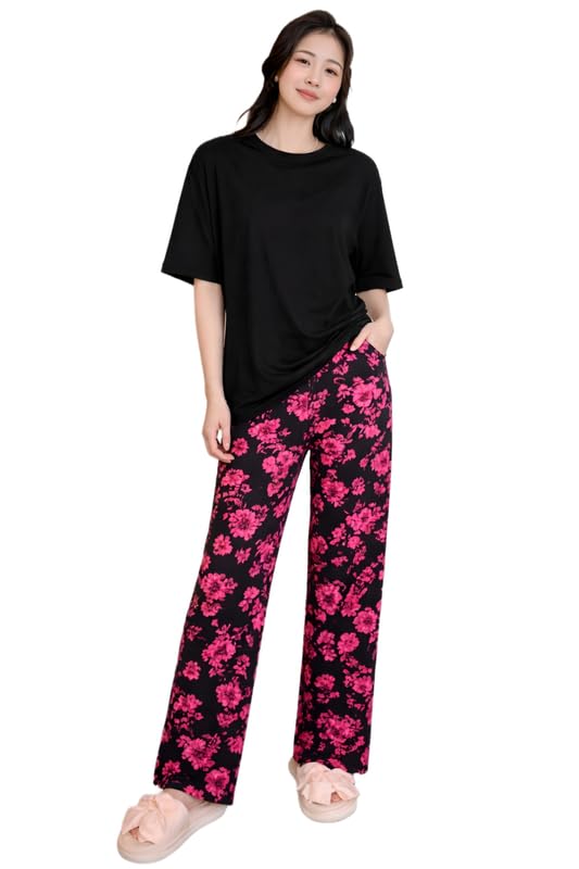 Image of KSHS Printed Round Neck Short Sleeve Nightsuit Set | Pajama Set | Casual Night Dress for Women