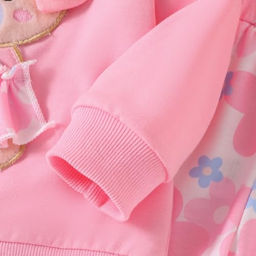 Image of Baby Girl Clothes Fall Winter Long Sleeve Bear Cartoon Sweatshirt Flare Pants Bow Headband Set 6 Months-4 Years Old