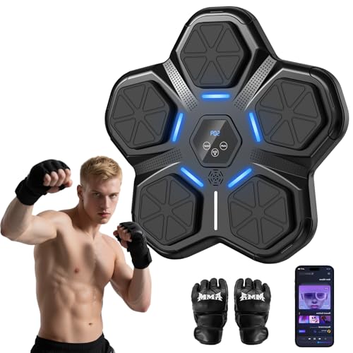 Music Boxing Machine – Smart Bluetooth Boxing Training Machine, Wall-Mounted Punching Trainer with LED Display, 9 Modes & Boxing Gloves for Home Office Gym