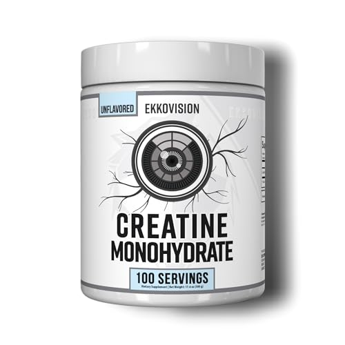 Ekkovision Creatine Monohydrate Powder, Micronized, Unflavored, Pre Workout & Post Workout Supplement for Men and Women, Energy Support, Easy to Mix in Shakes, Smoothies & Beverages, 100 Servings