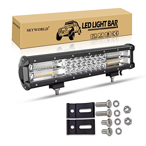 SKYWORLD 15 Pouces Spot Flood Combo Faisceau LED Barre de Lumière de Travail 216W 7D Projecteur de Conduite 6000K pour Jeep Camion Voiture ATV SUV 4X4 4WD Camion 1PCS Cover
