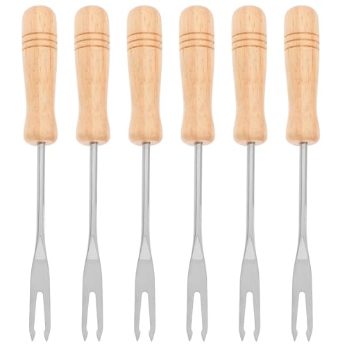 TINEASUR Tenedores para Fondue Mango de Madera de Acero Inoxidable Juego de 6 Portátiles y Cómodos para Frutas y Aperitivos en Uso Doméstico y Barbacoas