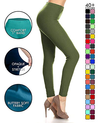 Image of Leggings Depot Women's High Waist Leggings Soft 1 inch Waistband Solid Pants - Regular, Plus, 1X3X, 3X5X