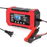 MIRUNNY Car Battery Charger-10-Amp 12V and 24V Fully-Automatic Smart Car Battery Charger,Maintainer Trickle Charger for Car Truck Motorcycle Lawn Mower Marine Lead Acid Batteries, Red