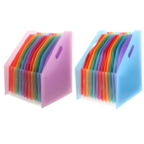 ABOOFAN 2pcs Dossiers Accordéon Verticaux en Plastique, Organiseurs de Fichiers Faciles à Transporter et Résistants pour Bureau et Voyage, Grosse Capacité A4