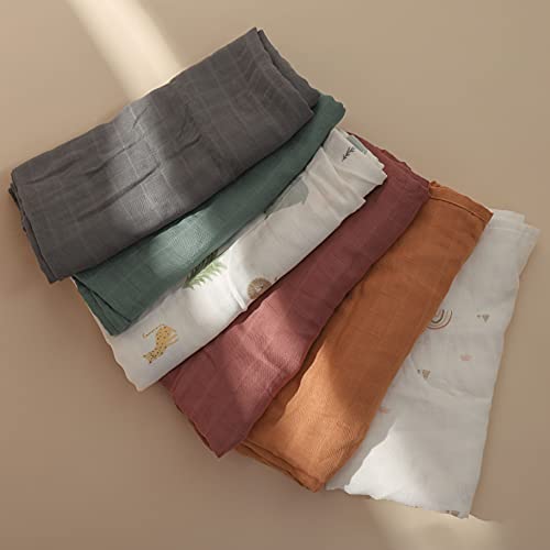 Papablic Muslin Swaddle Blankets, 4-Pack Soft Silky Swaddle Blankets For Boys And Girls, Bamboo & Cotton Newborn Receiving Blanket With 2 Hair Bows, Solid Color, Large 47 X 47 Inches #TOP6