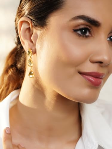 Image of Rubans Drop Earrings American Diamond Crystal Stylish Trendy Jewellery Gift for Women & Girls