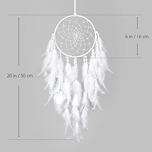 Dremisland White Feathers Dream Catcher Wall Hanging Elegant Wall Art Room Decoration for Windows Balcony Bedroom Wedding Party Gift for Girls and Kids(No Light) - Thumbnail 7
